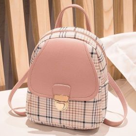 Ladies Check Lock Small Backpack One Shoulder Diagonal Handbag Coin Purse (Option: Pink)