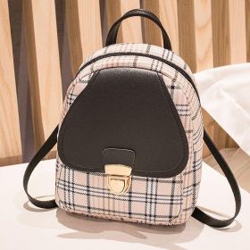 Ladies Check Lock Small Backpack One Shoulder Diagonal Handbag Coin Purse (Option: Black)